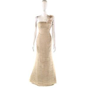 NWT JOVANI GOLD RUCHED ONE SHOULDER EVENING GOWN
